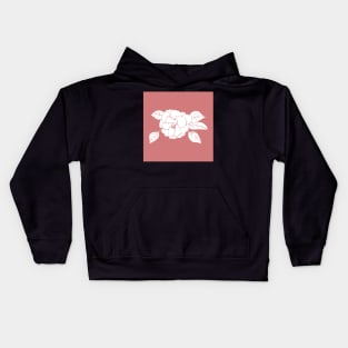 Shrub Rose Illustration with Coral Background Kids Hoodie